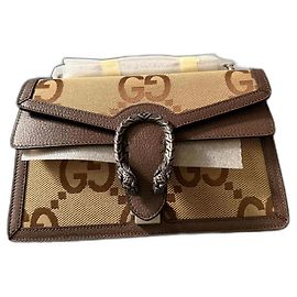Borsa a spalla Gucci Dionysus Jumbo GG Canvas Ebano Camel