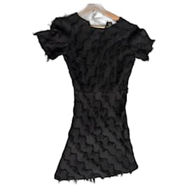 Sandro Mini Kleid aus Seide mit Fransen Schwarz