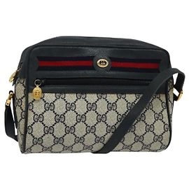 Gucci GG Supreme Sherry Line Schultertasche aus PVC Navy Gold 119 02 087 Auth 137826