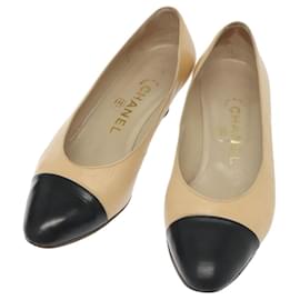 CHANEL Pumps Hohe Absätze Leder Beige CC Auth ti3387 - Chanel