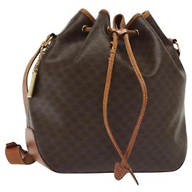 Céline Bolso de Hombro de Lona Macadam CELINE en Cuero PVC Marrón Dorado Auth 141339