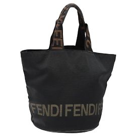Borsa a mano FENDI in tela nera marrone oro Auth bs28908