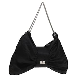 Borsa a spalla in raso nero e argento CC Auth 138568 con catena 2.55 e nastro CHANEL