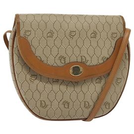 Borsa a spalla in tela a nido d'ape PVC beige oro Auth BA5504 Christian Dior