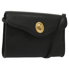 Christian Dior Schultertasche aus Leder Schwarz Gold Auth 135165