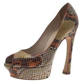 Pompes Peep Toe Palais en Python Orange Roccia YSL - Yves Saint Laurent