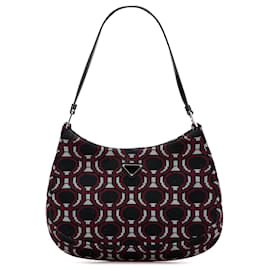 Borsa a spalla Cleo in jacquard nero di Prada