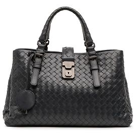 Bottega Veneta Borsa Roma Intrecciato in Nappa Blu Piccola