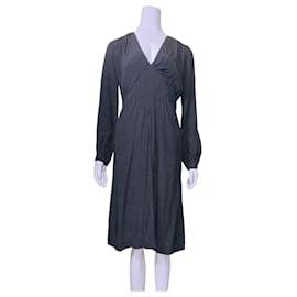 Vestido Rouje Negro de Lunares de Manga Larga Cuello en V