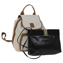 BALLY Borsa a Spalla Ferragamo in Pelle PVC 2 Set Bianco Nero Auth BA5590