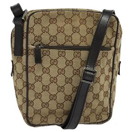 Borsa a Spalla GG Canvas Gucci Beige Argento 03136 Auth ep10483