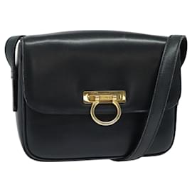 Borsa a Spalla in Pelle CÉLINE Blu Navy Oro Auth 141341