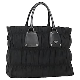 PRADA Tote Bag aus schwarzem Nylon mit Silber Auth ep10543
