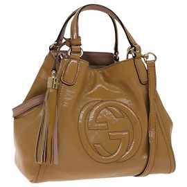 Borsa a Mano GUCCI Soho Smalto 2 vie Beige Oro 336751 Auth ki5942