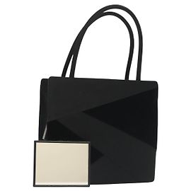Autre Marque BOTTEGA VENETA Borsa a Mano Velluto Nero Argento Auth SW1491