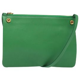 Céline Borsa a Spalla CELINE Trio in Pelle Verde Oro Auth BA5510