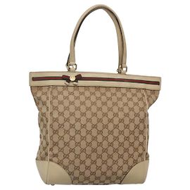 Sac tote en toile GG de la ligne Sherry de GUCCI Beige Or 257062 Auth 140783