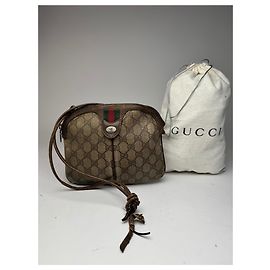 Vintage Gucci Monogram Ledertasche Braun Grau
