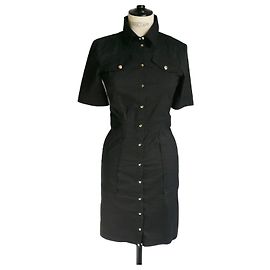 PATRIZIA PEPE Schwarzes Enges Baumwollkleid mit Druckknöpfen Größe 40 IT