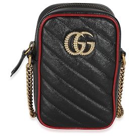 Borsa a tracolla mini GG Marmont in pelle di vitello matelassé rossa e nera Gucci