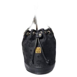MCM Borsa a secchiello in nylon vintage Visetos con catena, nera