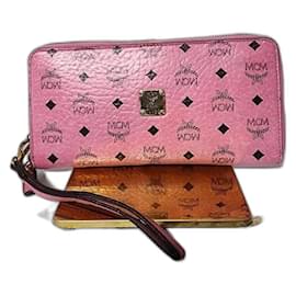MCM Visetos Zip Around Wallet Pink