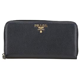 Prada Damen Rund-Zip-Wallet aus navy Leder