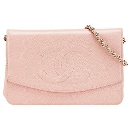 Portafoglio a catena Chanel Coco Mark in pelle caviar rosa
