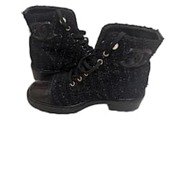 Botas de tweed azul marino Chanel