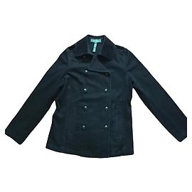 Cappotto Ralph Lauren in denim di cotone nero con colletto in velluto