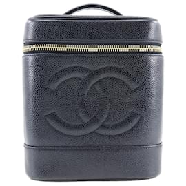 Chanel Vintage Zeitlose Kosmetiktasche aus Kaviar hoch