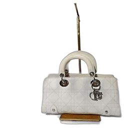 CHRISTIAN DIOR Borsa Lady Dior Piccola East West in Pelle di Vitello Cannage Cucita Bianco Sporco
