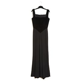 Herve Leger 1990er Jahre Kleid FR38 Schwarz Samt und Jersey Drape Maxi Dress UK10 US8