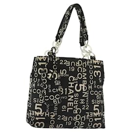 CHANEL Bysy Line Schultertasche aus Canvas Schwarz Silber CC Auth 140489