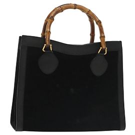 Bolsa de Mão em Bambu GUCCI Camurça Preta Dourada 002 1186 0260 Auth ep10379
