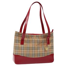 Borsa Tote Nova Check Burberry Canvas Beige Oro Auth 140196