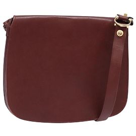 Cartier Bolso de Hombro Must Line de Cuero Burdeos y Oro Auth gh540