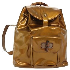 GUCCI Bambus Rucksack Lackleder Outlet Gold 003 1705 0030 Auth 139519