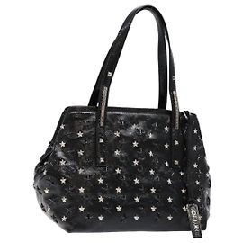 Borsa Tote Jimmy Choo Studs in pelle verniciata nera e argento Auth BA5147