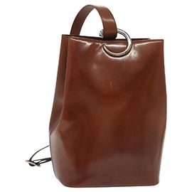 CARTIER Shoulder Bag Enamel Brown Silver Auth 140103