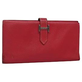 Hermès Portafoglio HERMES Pelle Rossa Argento Auth 142361