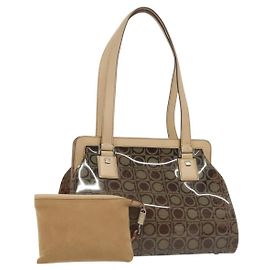 Salvatore Ferragamo Tote Bag aus Vinylleder in Braun Beige Silber authentisch bs29248