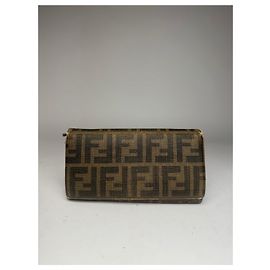 Portafoglio in pelle vintage Fendi FF monogramma marrone