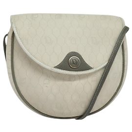 Christian Dior Borsa a spalla in tela a nido d'ape PVC bianco oro Auth BA5312