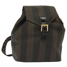 Zaino in tela Pecan FENDI PVC marrone nero oro Auth 139650