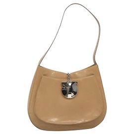 Borsa a Spalla Salvatore Ferragamo Smalto Beige Argento Auth bs29120
