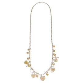 Collana lunga con molteplici charm a forma di cuore e chiave in tonalità dorata con cristalli Christian Dior