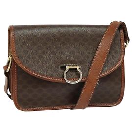 Céline Borsa a Spalla in Tela Macadam CELINE in Pelle PVC Marrone Oro Auth 140198
