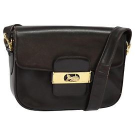 Borsa a Spalla CÉLINE Carrozza in Pelle Marrone Oro Auth 140615