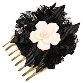 Leggiadro pettine capelli DOLCE & GABBANA in metallo dorato con fiore seta nero